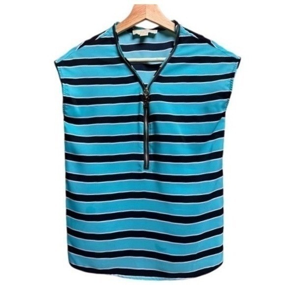 Michael Kors Womens Top XS Gold Zipper Collar Coastal Preppy Work Academia Chic - Picture 1 of 7